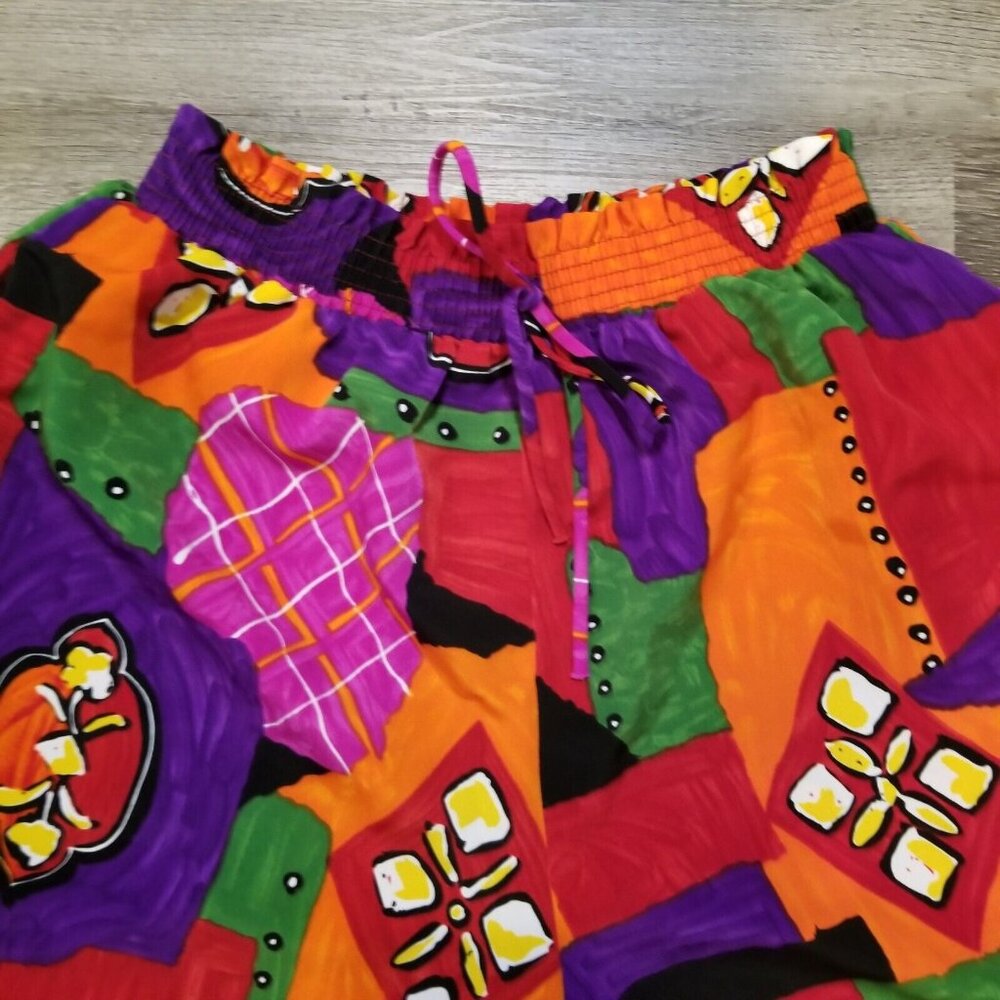 Mom Shorts Size Small Vintage 80s Elastic Waist Colorful Travel Casual Patches - Picture 4 of 11